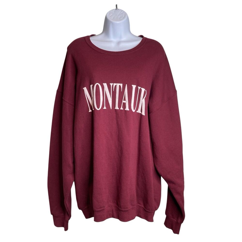 Montauk Women's Maroon Sweatshirt Size‎ 2XL Hamptons Beach Resort Unisex Slouchy